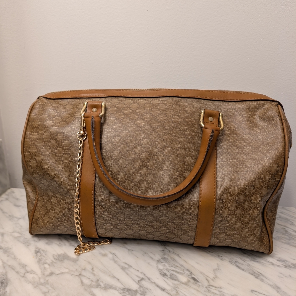 Vintage CELINE Macadam Boston Bag Brown Monogram Leather Handbag